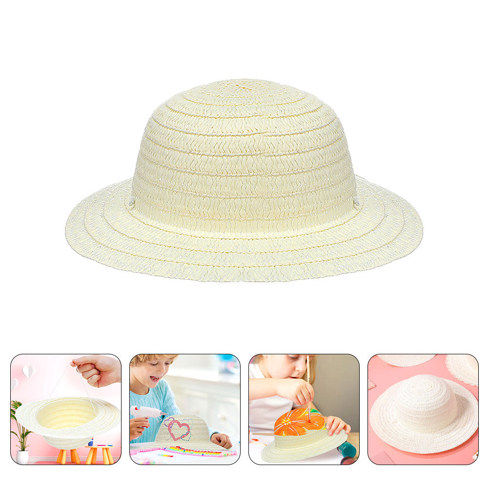 Art Craft Diy - 8Pcs DIY 어린이 밀짚 모자 흰색