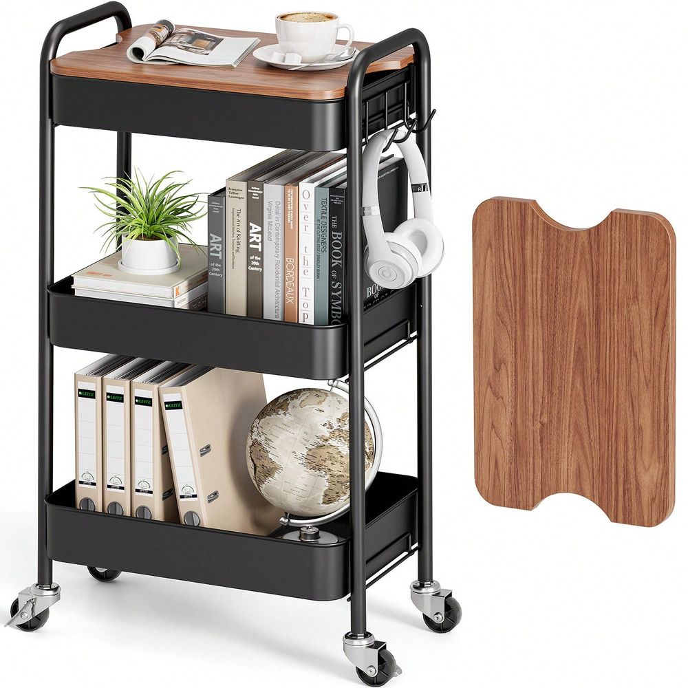 Art Craft Organizer - 3단 이동식 카트, 탈부착 가능한 트레이