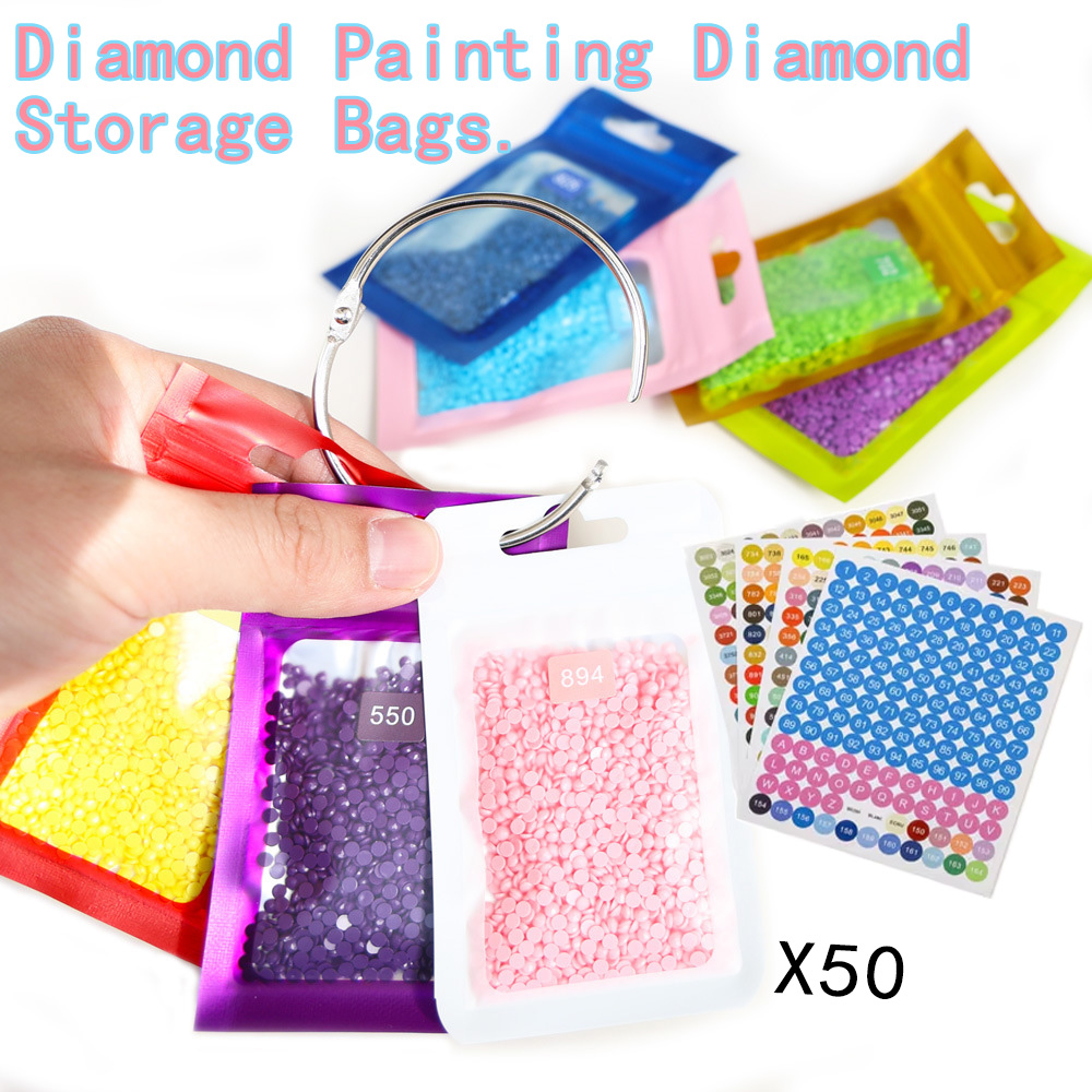 Art Craft Organizer - 50pcs 다이아몬드 페인팅 비즈 보관 가방(라벨