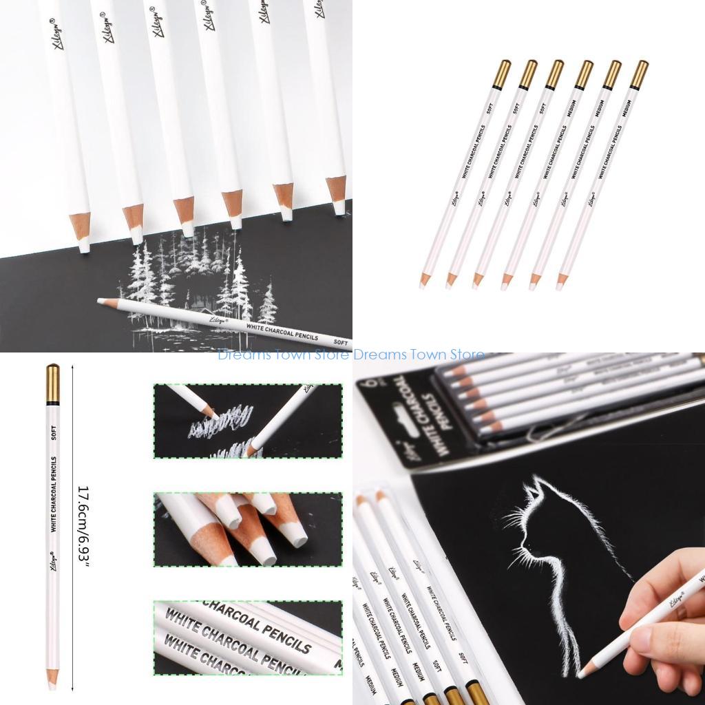 Sketching Charcoal Set - HX6A 6pcs 휴대용 프로 아티스트 흰색