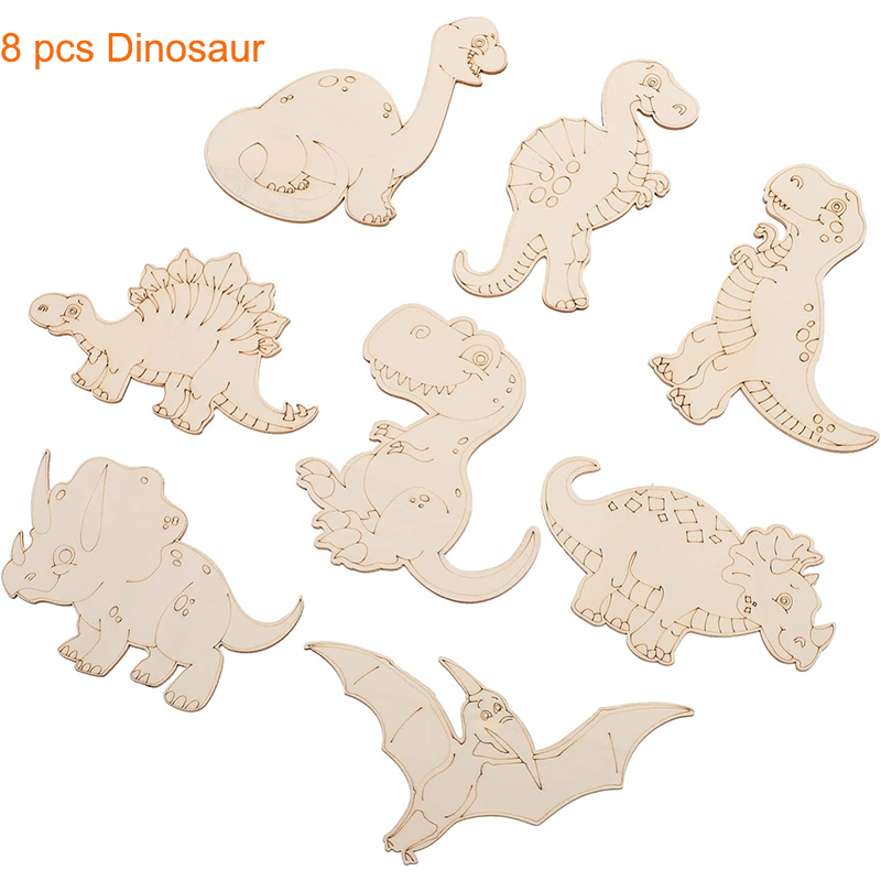 Art Craft Dinosaurs - 8/24개 미완성 나무 공룡 동물 레이저