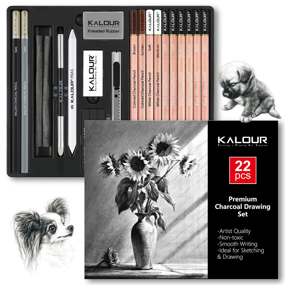 KALOUR 25/22pcs 스케치 연필 숯 도구 세트 - Sketching Charcoal Set 리뷰 및 가격