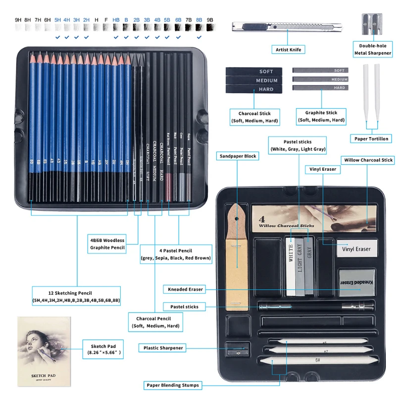 50 Pcs 스케치 연필 세트 나무 연필 아티스트 초급 - Sketching Charcoal Set 리뷰 및 가격