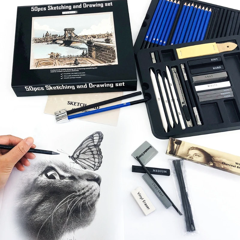 50 Pcs 스케치 연필 세트 나무 연필 아티스트 초급 - Sketching Charcoal Set 리뷰 및 가격