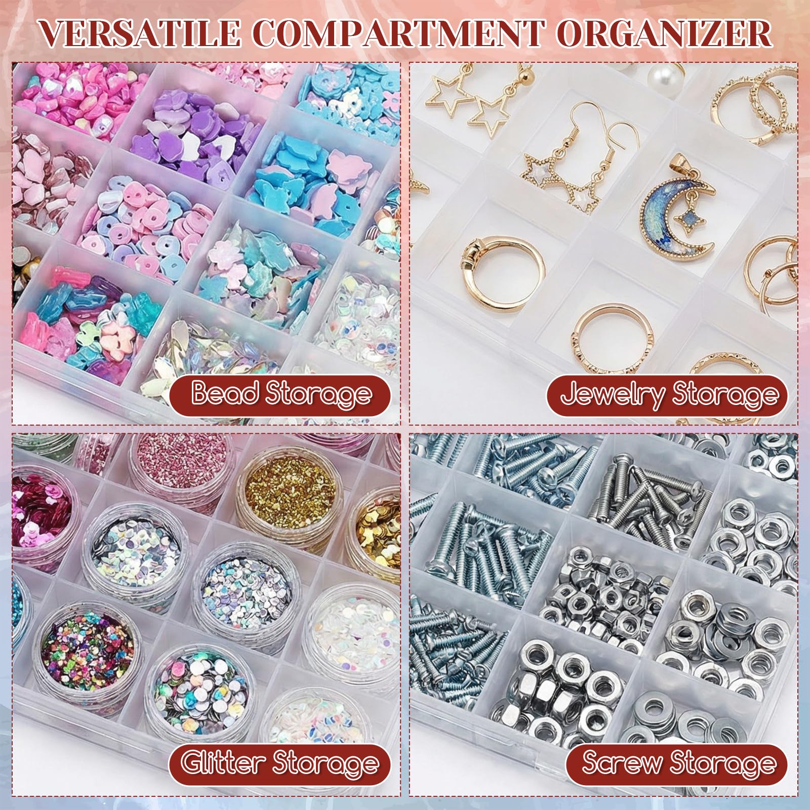 24칸 플라스틱 정리함, 조절 가능한 칸막이, 보석,  - Art Craft Organizer 리뷰 및 가격